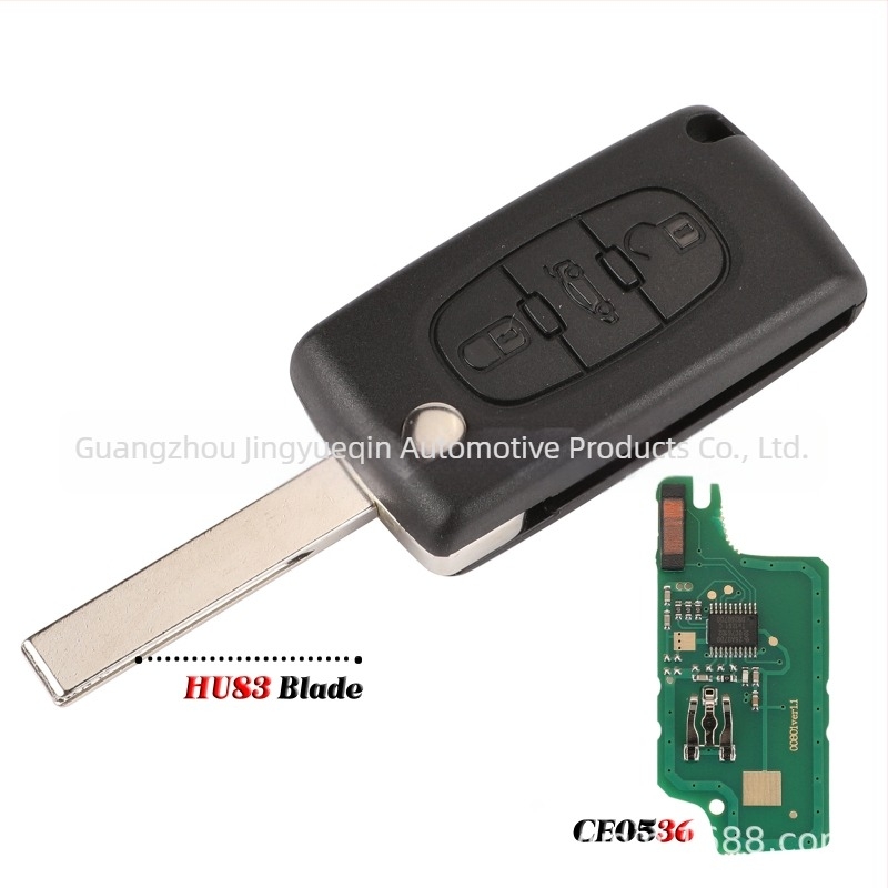 Κλειδί απομακρυσμένου ελέγχου με 3 κουμπιά για Peugeot Citroën, αναδιπλούμενο, 433MHz, ID46, περίβλημα από τεχνικά πλαστικά