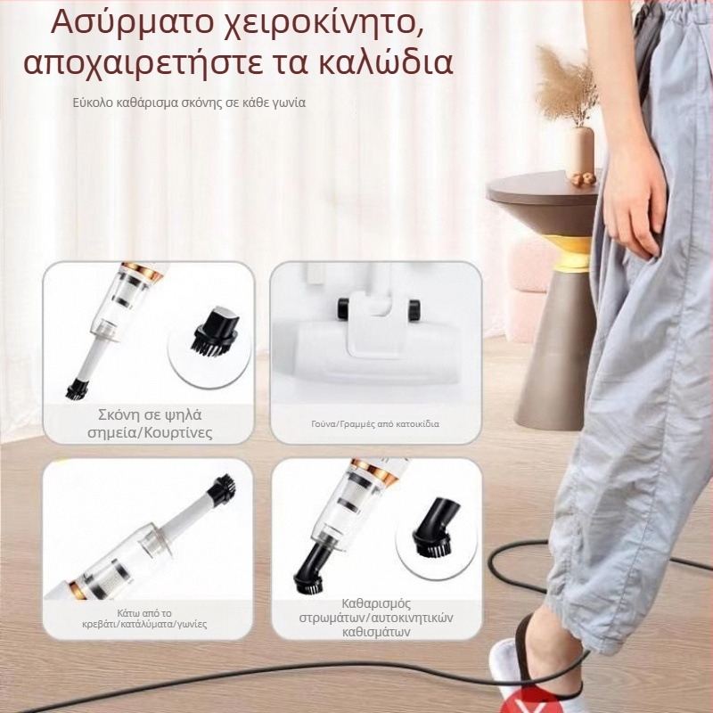 Ασύρματος καθαριστής για οικία και αυτοκίνητο — υψηλή ισχύς αναρρόφησης >25 kPa, ισχύς 8000 AW, ενσωματωμένη μπαταρία 1601–2000 mAh, τάση ≤36V, αυτονομία 0–1 h, ήσυχη λειτουργία
