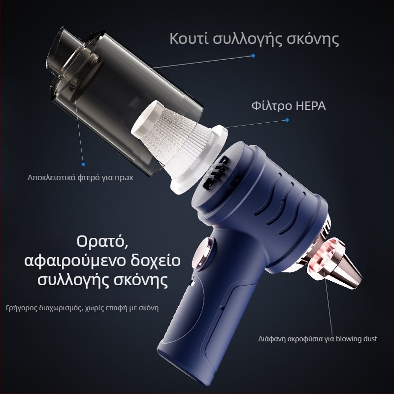 Οικιακή ασύρματη σκούπα χειρός και επιτραπέζια, υγρό-ξηρό καθάρισμα, ελαφριά και φορητή, ισχύς αναρρόφησης 25 kPa+, ενσωματωμένη μπαταρία 501–800 mAh, διάρκεια 3–6 ωρών