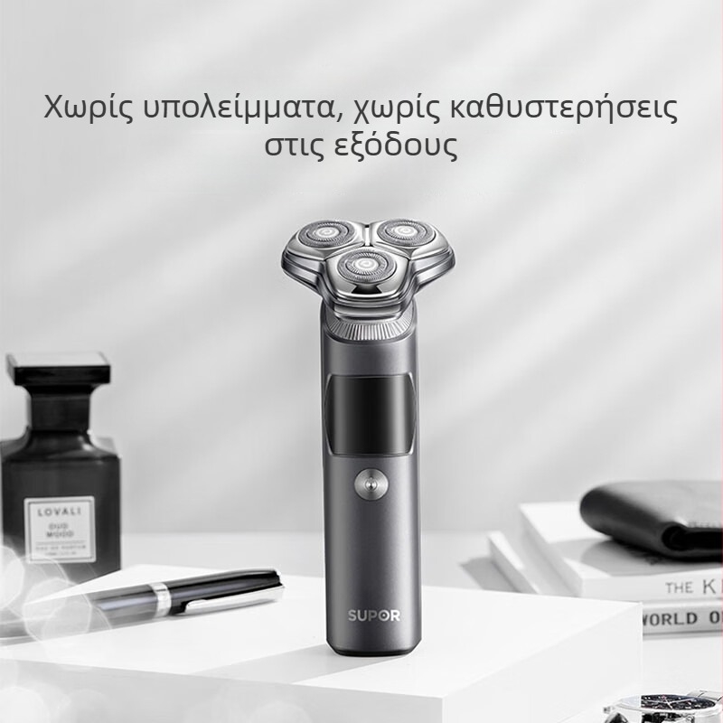 Ηλεκτρική ξυριστική μηχανή με 3 περιστροφικές κεφαλές, πλωτή κεφαλή με αερομαξιλάρι, LED οθόνη, δυνατότητα πλυσίματος σε όλο το σώμα, διάρκεια μπαταρίας έως 150 ημέρες