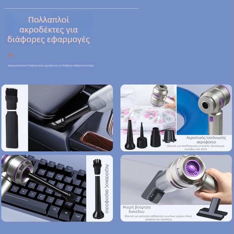 Ασύρματο χειρολαβικό σκουπάκι αυτοκινήτου με brushless κινητήρα, αναρροφητική δύναμη 20000 Pa, επαναφορτιζόμενη μπαταρία 7.4V/90W, βάρος 610 g