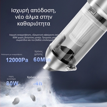 Ασύρτη χωρίς ψήκτρες μικρή σκούπα αυτοκινήτου - Ισχυρή, φορητή, επαναφορτιζόμενη για αυτοκίνητο και σπίτι, 7.4V, 80W, 10000Pa