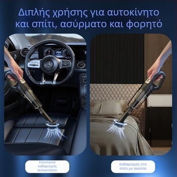 Ασύρματο σκουπάκι αυτοκινήτου και οικιακής χρήσης, φορητό χειρός, 300 W εισόδου, αναρρόφηση 20000 Pa, διάρκεια μπαταρίας 60+ λεπτών, επαναφορτιζόμενο