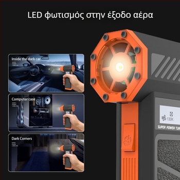 Χειροκίνητος ασύρματος φυσητήρας σκόνης με ασύρματη φόρτιση, 184W, αναρρόφηση 20000Pa, 220V, φούσκωμα, φωτισμός, πλύσιμο σκόνης