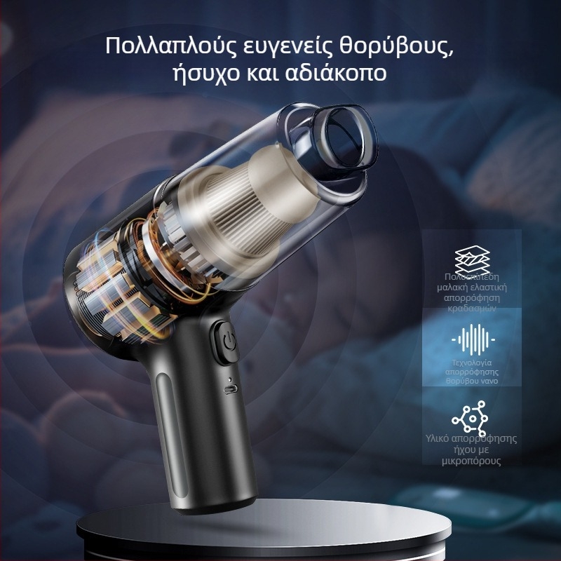 Χειροκίνητη ασύρματη σκούπα αυτοκινήτου – πολυλειτουργική, με αναρρόφηση και φυση; Μέγιστη ισχύς 35W, τάση 3.7V, επαναφορτιζόμενη, περίπου 5 λεπτά ζωής μπαταρίας, HEPA φίλτρο