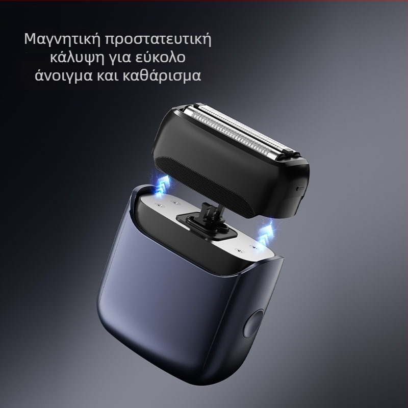 Ηλεκτρική ξυριστική μηχανή με δύο κεφαλές και πλωτή λεπίδα, πλήρως αδιάβροχη и πλενόμενη, φορητή για αυτοκίνητο, επαναφορτιζόμενη μπαταρία 800–1000 mAh, έως 90 λεπτά λειτουργίας, φόρτιση 1 ώρα, υγρή/ξηρή χρήση