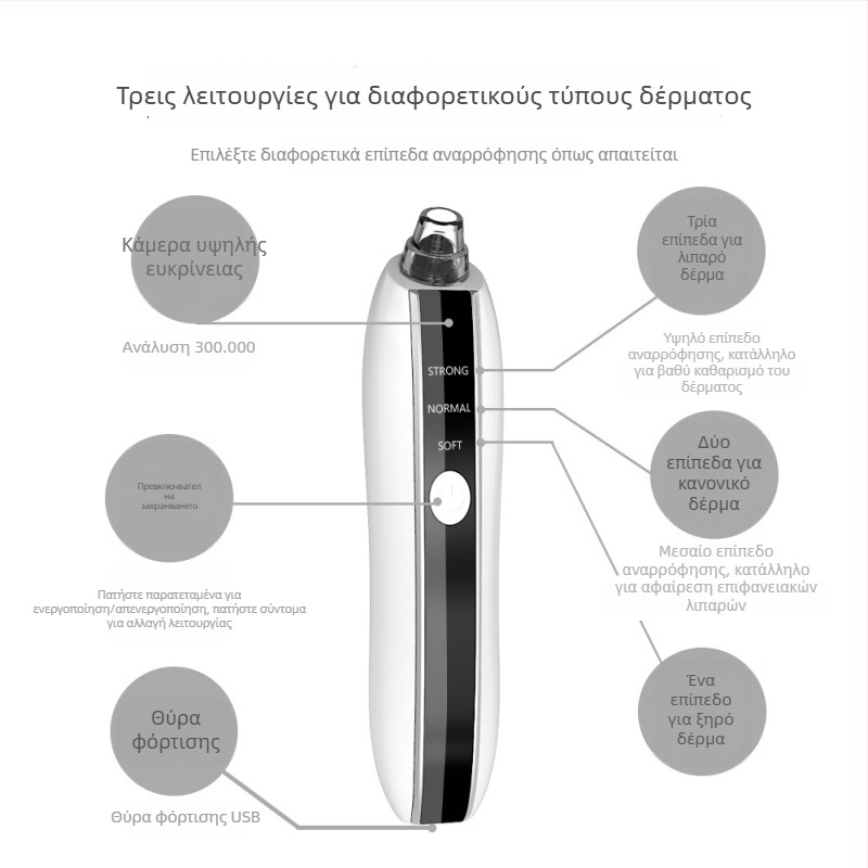 Ηλεκτρική συσκευή καθαρισμού πόρων με κενού, οπτική οθόνη και Wi‑Fi, 3 ταχύτητες, οικιακή χρήση για μαύρα στίγματα