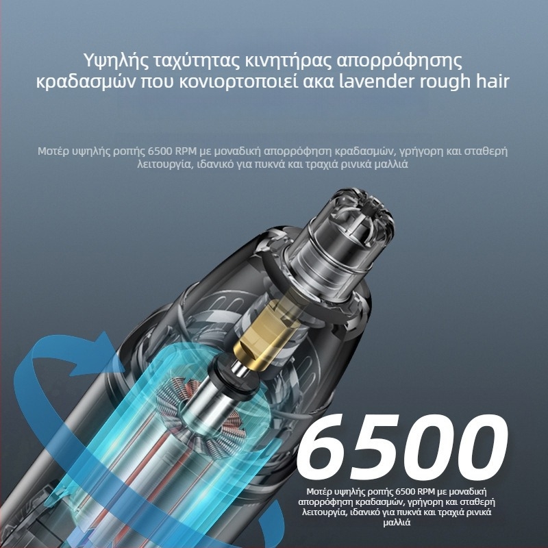 Ηλεκτρικός αποτριχωτής ρινών – επαναφορτιζόμενος, πλενόμενος, με αποσπώμενη κεφαλή κοπής, ABS σώμα, ενσωματωμένη μπαταρία 800–1000 mAh