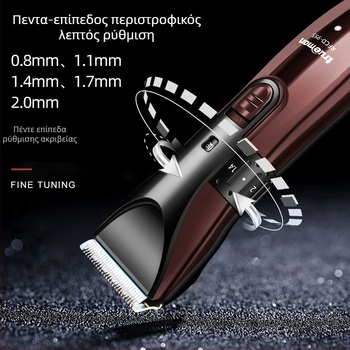 Real Man 955 Ηλεκτρική Κουρευτική Μηχανή Μαλλιών με Brushless Κινητήρα, Λεπίδες από Ανοξείδωτο Ατσάλι, Επαναφορτιζόμενη Μπαταρία, Αδιάβροχη, Χαμηλός Θόρυβος