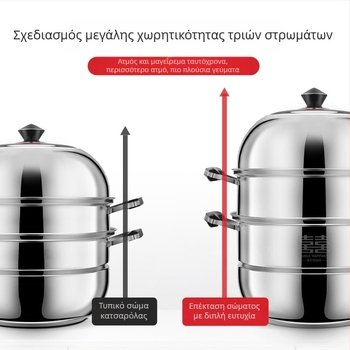 3-επίπεδη ατμομάγειρα από ανοξείδωτο ατσάλι 304, συμβατός με επαγωγή, διπλό πυθμένα, κατάλληλη για ρύζι και ψάρι