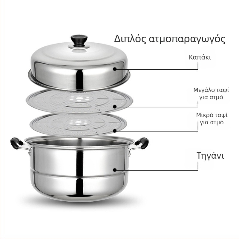 Μεγάλο καλαθάκι ατμού από ανοξείδωτο χάλυβα, πολλαπλών στρώσεων, παχύ, 4+ στρώσεις, για ατμισμένα ψωμάκια, συμβατό με εστία αερίου