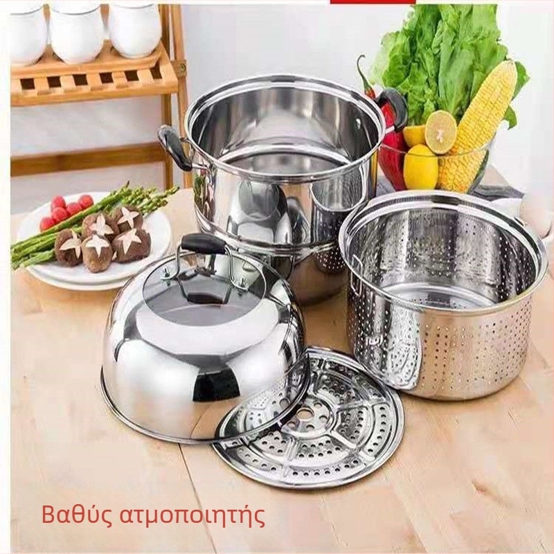 Ανοξείδωτη ατμομάγειρα 304, πολυεπίπεδη για οικιακή χρήση, παχυσμένος σχεδιασμός, ατμίζει ρύζι, συμβατό με εστίες αερίου, 4+ επίπεδα