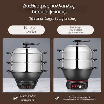 Ηλεκτρικό γουόκ με εσωτερικό αντικολλητικό δοχείο — Πολυλειτουργικό για ατμό, τηγάνισμα, μαγείρεμα και αργό βράσιμο; Εσωτερικός κάδος από πορσελάνινο κρύσταλλο, σώμα από γυαλί υψηλής αντοχής (borosilicate), 1500W+