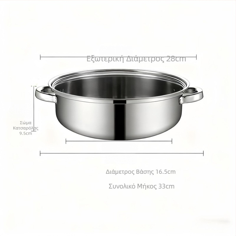Ανοξείδωτος παχυσμένος τριών επιπέδων ατμομάγειρας με γυάλινο καπάκι, μεγάλη χωρητικότητα, συμβατό με επαγωγικές εστίες