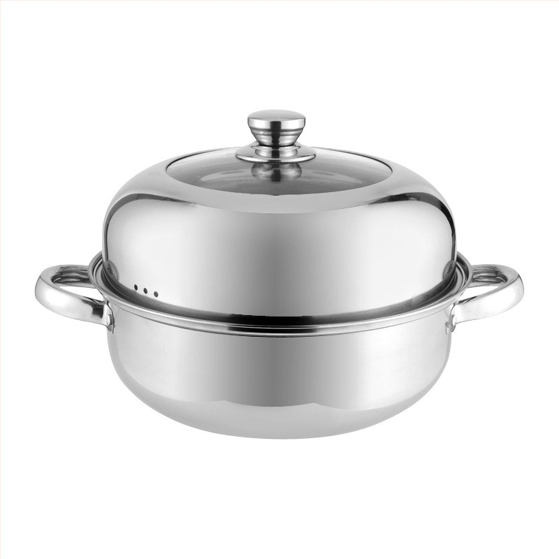 Le Chef 2-επίπεδη ατμομάγειρας από ανοξείδωτο ατσάλι 400, γυάλινο καπάκι, συμβατό με γενικές εστίες, 1 kg