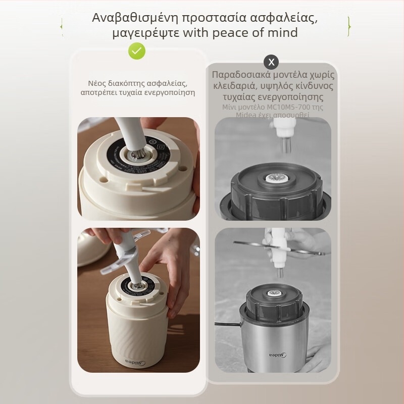Μidea οικιακή ηλεκτρική μηχανή κιμά, συμπαγής ημι-αυτόματη μηχανή γέμισης με 1 λεπίδα, γυάλινο δοχείο, 111-240 V, μέχρι 10000 rpm