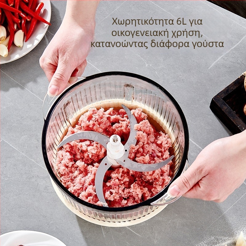 Ηλεκτρικός πολυλειτουργικός μύλος κρέατος για οικιακή χρήση, χωρητικότητα 5–10 L, 4 λεπίδες, πλήρως αυτόματος με έλεγχο αφής, ταχύτητα 10000–19999 σ.α.λ., τάση ≤36V