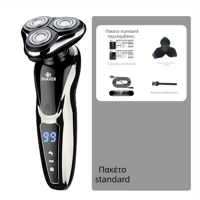 Ηλεκτρικό ξυριστικό με μία περιστρεφόμενη κεφαλή, φόρτιση USB, αυτονομία άνω των 60 λεπτών, κινητήρας χωρίς ψήκτρες, υγρή και ξηρή χρήση