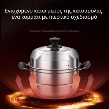 Ανοξείδωτος ατμομάγειρας με πολλαπλά επίπεδα για οικιακή χρήση, συμβατός με επαγωγική εστία και γκάζι, γυάλινο καπάκι, φιλικός προς τα τρόφιμα και ανθεκτικός στη διάβρωση, 2–3 επίπεδα