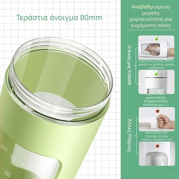 Φορητός αποχυμωτής με κεφαλή τεσσάρων λεπίδων, ενσωματωμένη μπαταρία, 18000–20000 rpm, 200 W, 401–600 ml