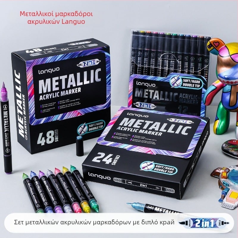 Blue Fruit Μεταλλικοί ακρυλικοί μαρκαδόροι με διπλή άκρη — σετ για το δημοτικό σχολείο, για ζωγραφική και γραμμή, μπορούν να στοιβαχτούν