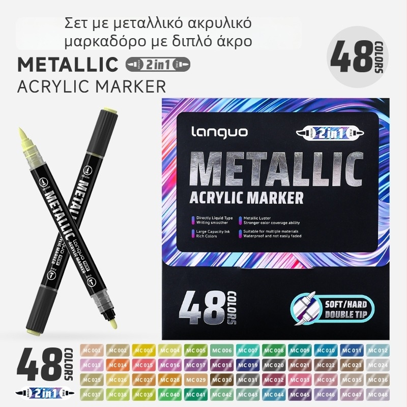 Blue Fruit Μεταλλικοί ακρυλικοί μαρκαδόροι με διπλή άκρη — σετ για το δημοτικό σχολείο, για ζωγραφική και γραμμή, μπορούν να στοιβαχτούν