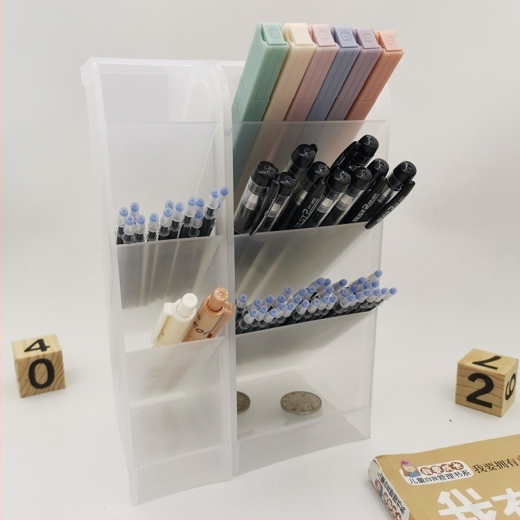 Κεκλιμένος κρατήρας για στυλό, πλαστικό δοχείο αποθήκευσης με πολλαπλά κάθετα διαμερίσματα, κατασκευασμένος από PP και σκόνη από σιτάρι, φιλικός προς το περιβάλλον