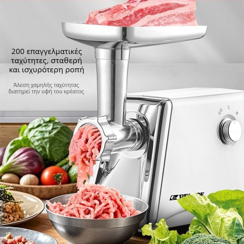 Μηχανή αλέσματος κρέατος με σώμα και κύπελλο από ανοξείδωτο ατσάλι, χωρητικότητα κάτω από 1 L, τάση 111–240 V, ταχύτητα κινητήρα κάτω από 10 000 RPM, ημι-αυτόματη λειτουργία