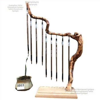 Ξύλινο ράφι για πινέλα και στυλό, κινεζικού στυλ, με μοτίβο ρίζας και απλό σχέδιο, κρεμαστό τοίχου