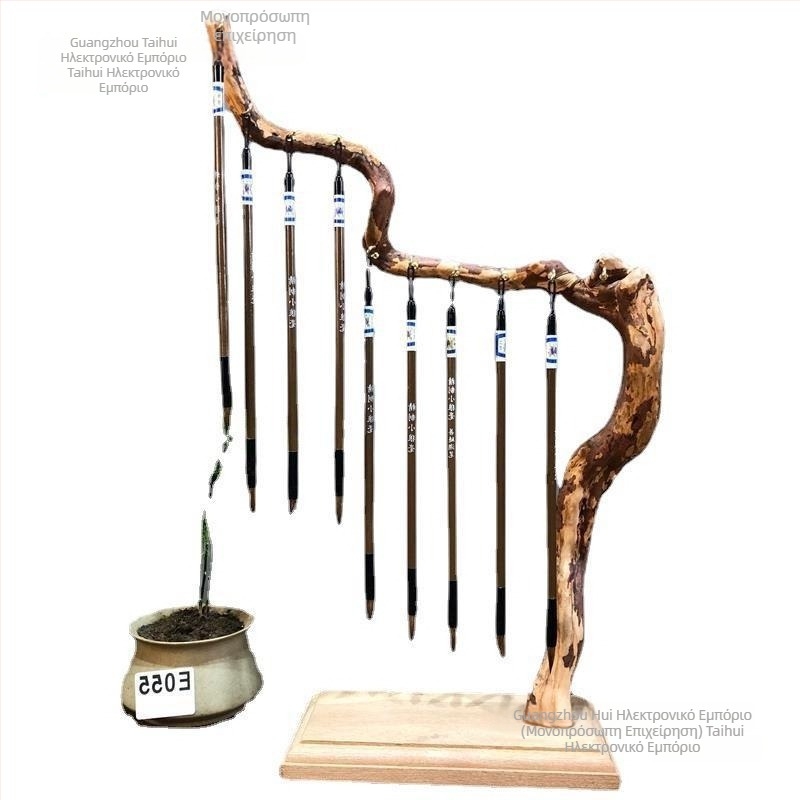 Ξύλινο ράφι για πινέλα και στυλό, κινεζικού στυλ, με μοτίβο ρίζας και απλό σχέδιο, κρεμαστό τοίχου