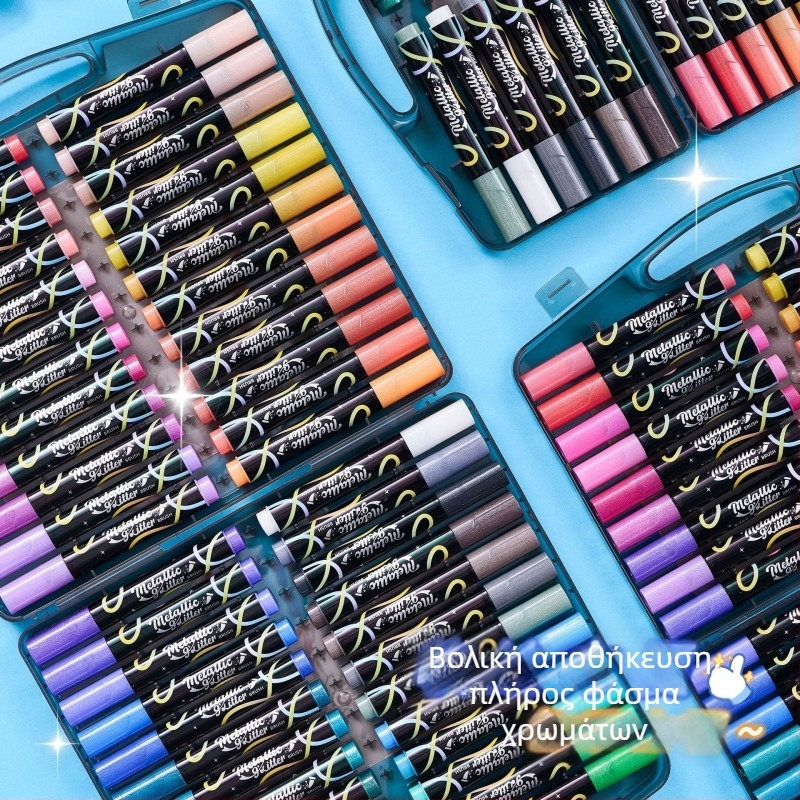 Μαρκαδόρος γκλίτερ με τριγωνικό σχέδιο και μονή κεφαλή, μεγάλη χωρητικότητα, περλέ φινίρισμα· πλαστικό περίβλημα, δυνατότητα προσαρμογής.