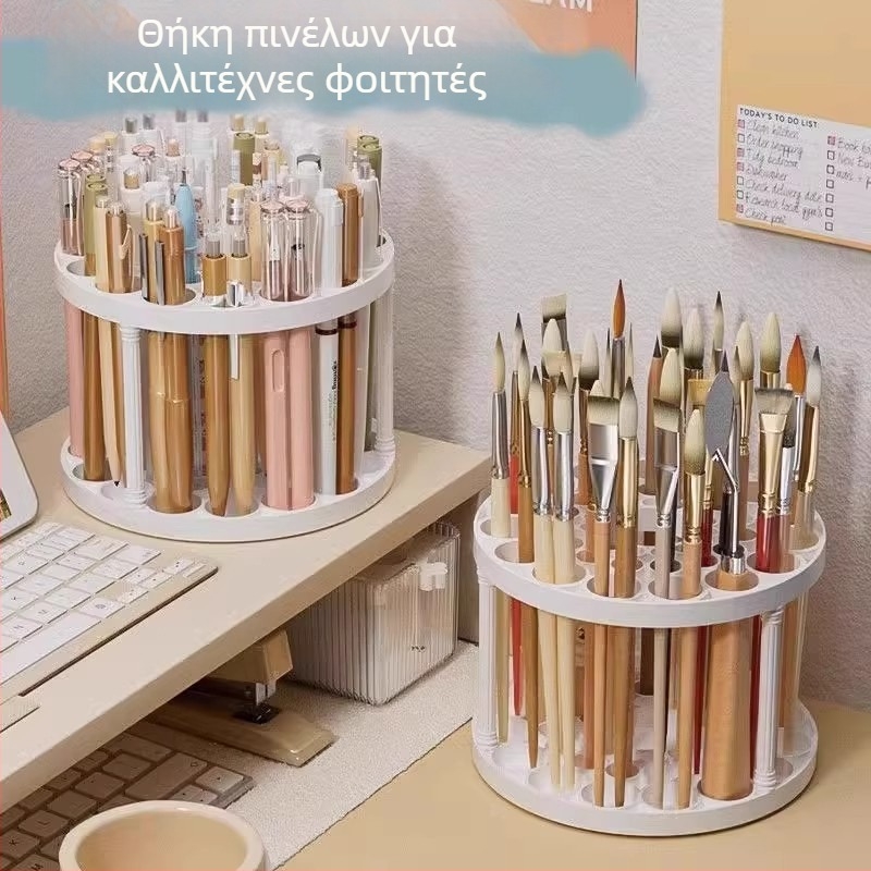 6-επίπεδο ράφι αποθήκευσης για καλλιτεχνικά υλικά και πινέλα μακιγιάρ — επιτραπέζιος οργανωτής με θήκη για στυλό