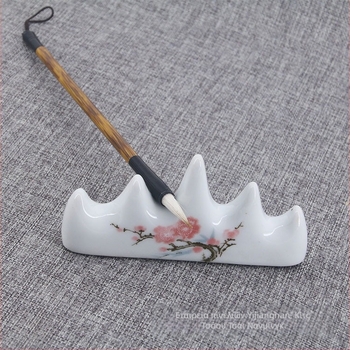 Κεραμικό στηρίγμα για πινέλα, πενταδάκτυλη σχεδίαση με μοτίβο ανθού δαμασκηνιάς, εξοπλισμός καλλιγραφίας