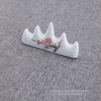 Κεραμικό στηρίγμα για πινέλα, πενταδάκτυλη σχεδίαση με μοτίβο ανθού δαμασκηνιάς, εξοπλισμός καλλιγραφίας