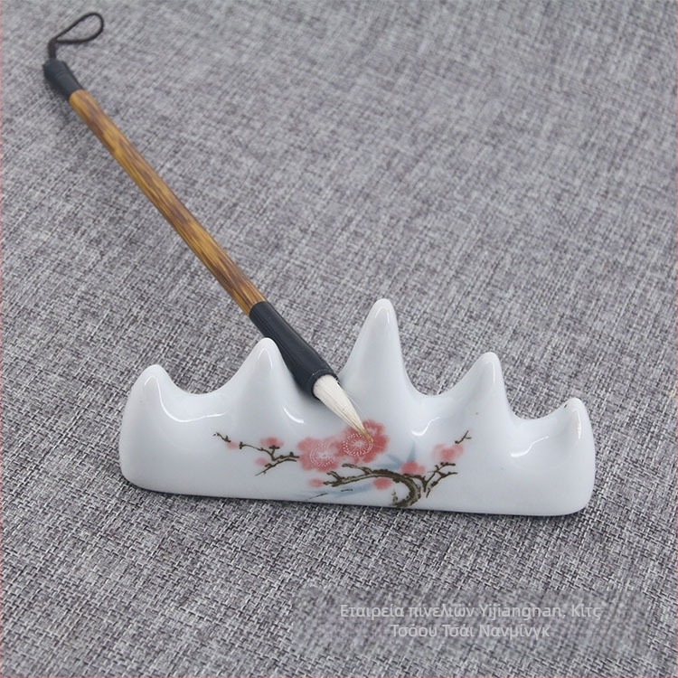 Κεραμικό στηρίγμα για πινέλα, πενταδάκτυλη σχεδίαση με μοτίβο ανθού δαμασκηνιάς, εξοπλισμός καλλιγραφίας