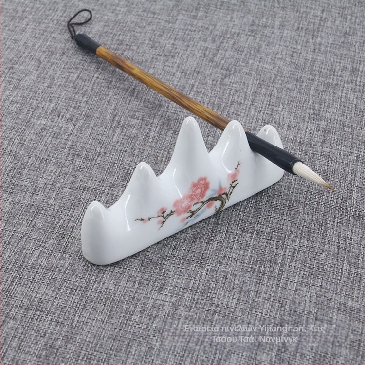 Κεραμικό στηρίγμα για πινέλα, πενταδάκτυλη σχεδίαση με μοτίβο ανθού δαμασκηνιάς, εξοπλισμός καλλιγραφίας