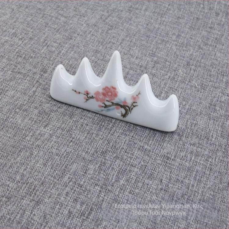 Κεραμικό στηρίγμα για πινέλα, πενταδάκτυλη σχεδίαση με μοτίβο ανθού δαμασκηνιάς, εξοπλισμός καλλιγραφίας