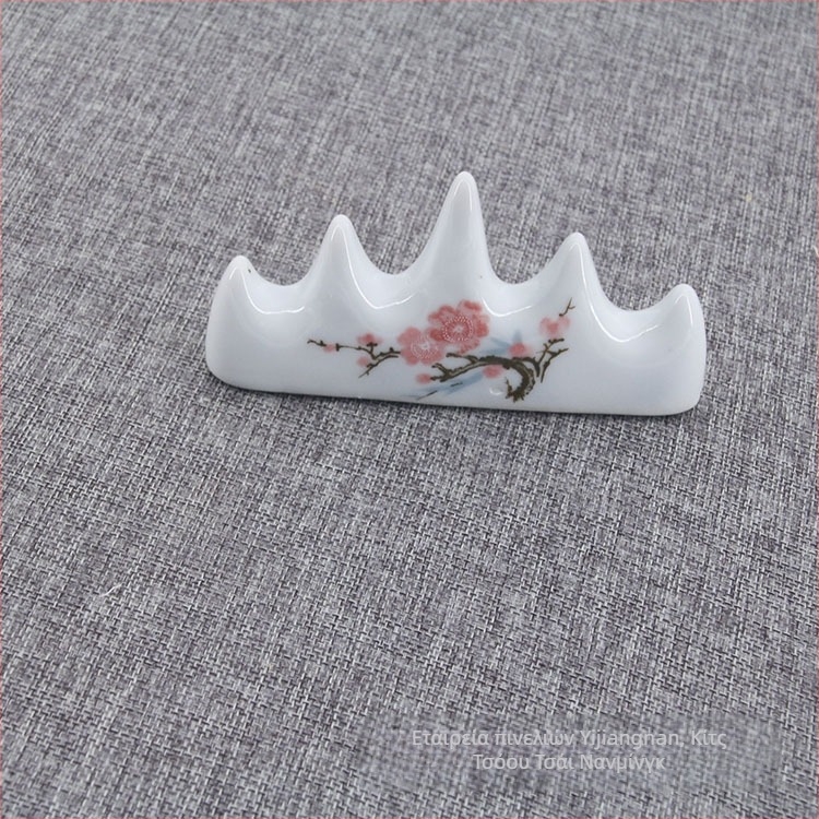 Κεραμικό στηρίγμα για πινέλα, πενταδάκτυλη σχεδίαση με μοτίβο ανθού δαμασκηνιάς, εξοπλισμός καλλιγραφίας