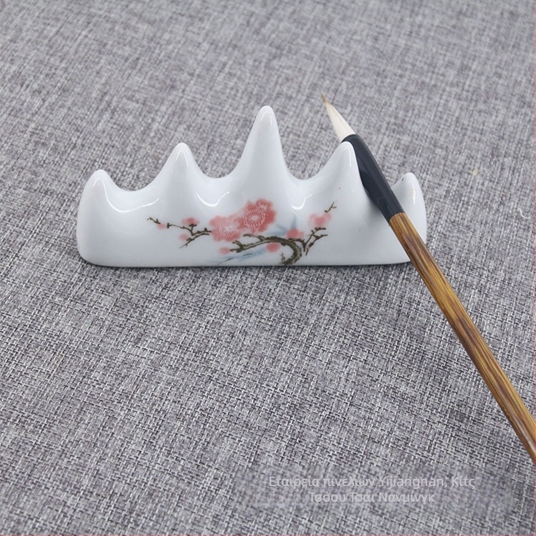 Κεραμικό στηρίγμα για πινέλα, πενταδάκτυλη σχεδίαση με μοτίβο ανθού δαμασκηνιάς, εξοπλισμός καλλιγραφίας