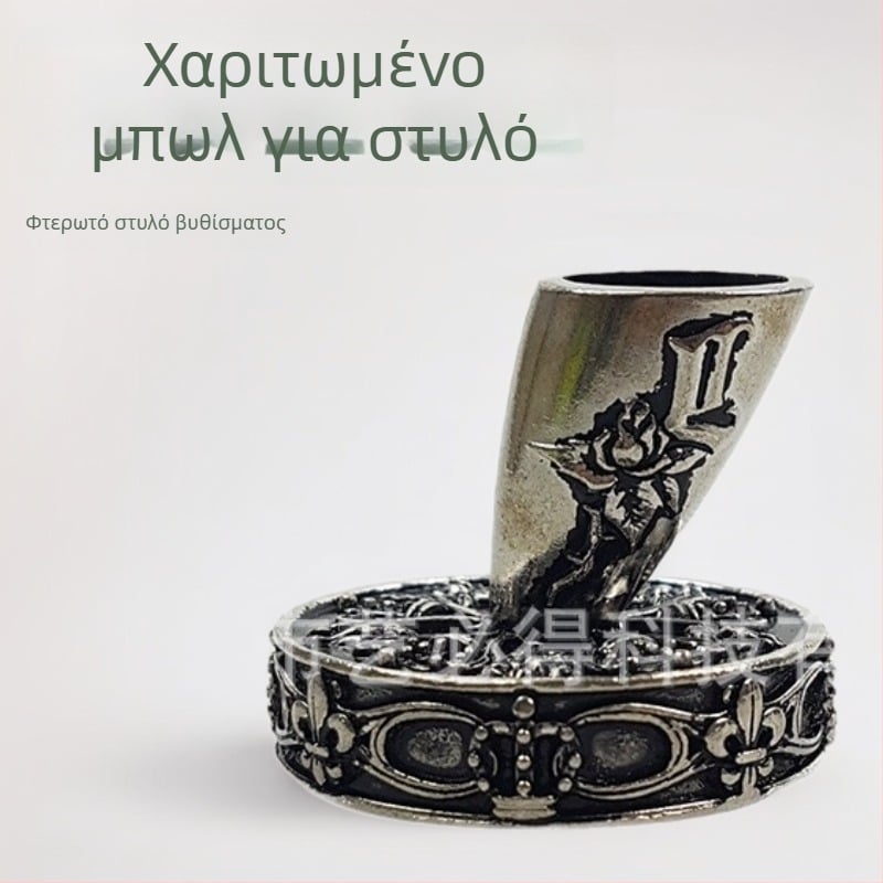 Μεταλλικός κρατήρας στυλό, μοντέλο κεκλιμένης εισαγωγής, κυκλικό σχήμα κεκλιμένης υποδοχής, εκτύπωση λογοτύπου