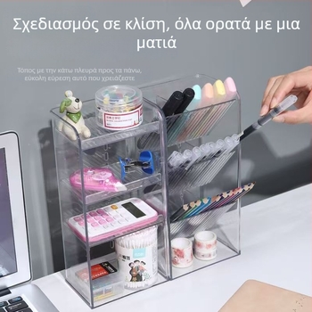Κεκλιμένος Δοχέας Στυλό για Επιτραπέζιο – Πολυεπίπεδος Οργανωτής, Διαφανές Καθρέπτης Ντουλάπι, Μοντέλο 0037, Πλαστικό