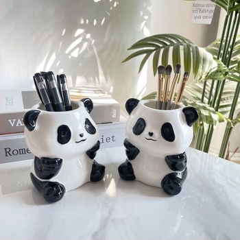 Panda κεραμικός πολυχρηστικός οργανωτής για στυλό, οδοντόβουρτσα και μακιγιάζ – κρεμαστός τοίχου, 6 επιπέδων