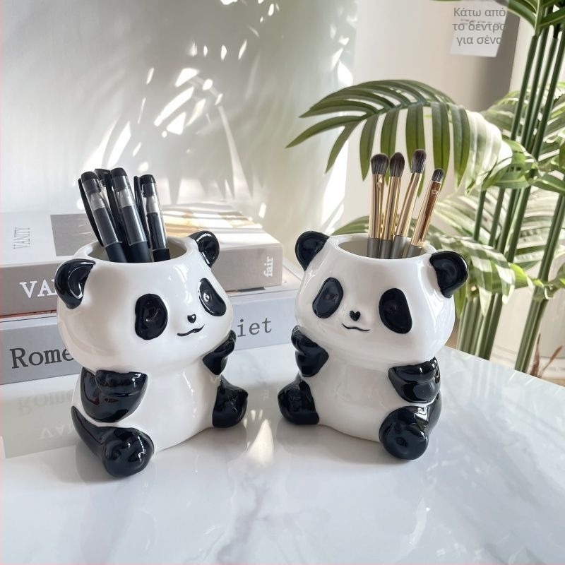 Panda κεραμικός πολυχρηστικός οργανωτής για στυλό, οδοντόβουρτσα και μακιγιάζ – κρεμαστός τοίχου, 6 επιπέδων