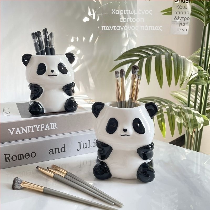Panda κεραμικός πολυχρηστικός οργανωτής για στυλό, οδοντόβουρτσα και μακιγιάζ – κρεμαστός τοίχου, 6 επιπέδων