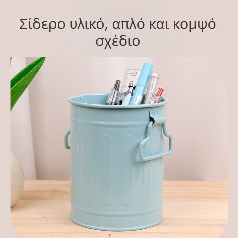 Κυλινδρική μεταλλική θήκη για στυλό γραφείου και σχολείου, δημιουργικός μεταλλικός οργανωτής για στυλό και πινέλα μακιγιάζ
