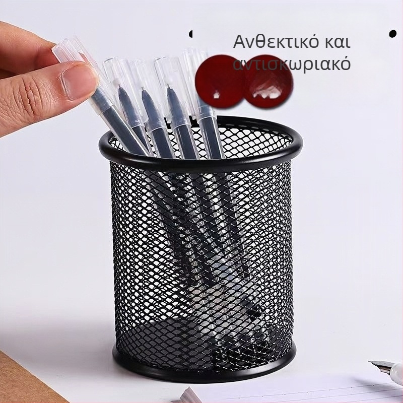 Κυκλική μεταλλική θήκη στυλό με μεταλλικό πλέγμα – παχυμένη κατασκευή, αποθήκευση γραφείου