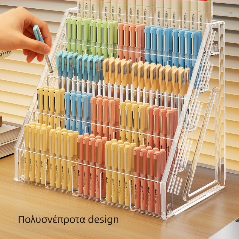 Επιτραπέζια θήκη για στυλό και μαρκαδόρους, θήκη αποθήκευσης PET, κατασκευή πέντε επιπέδων με 25 διαμερίσματα, μοντέλο 2361769227216226048