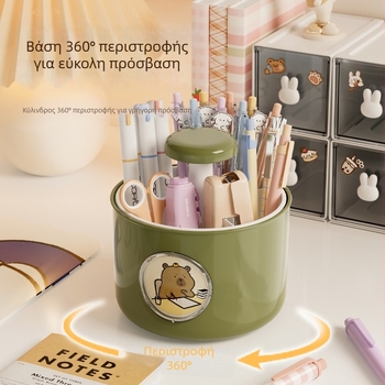 Jw2110 Περιστρεφόμενος δοχέας στυλό με τέσσερις θήκες - κυκλικό σχήμα, ABS εξωτερικό περίβλημα; PP εσωτερικός κύλινδρος; PS διαφανές φύλλο