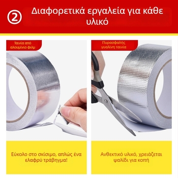 Ταινία αλουμινίου φιλμ για επισκευή σωλήνων ύδατος σε υψηλές θερμοκρασίες, κόλλα με βάση το νερό, μήκος 10/20 μ, πλάτος 3/5 εκ, πυρήνας από χαρτόνι, βιομηχανική ταινία