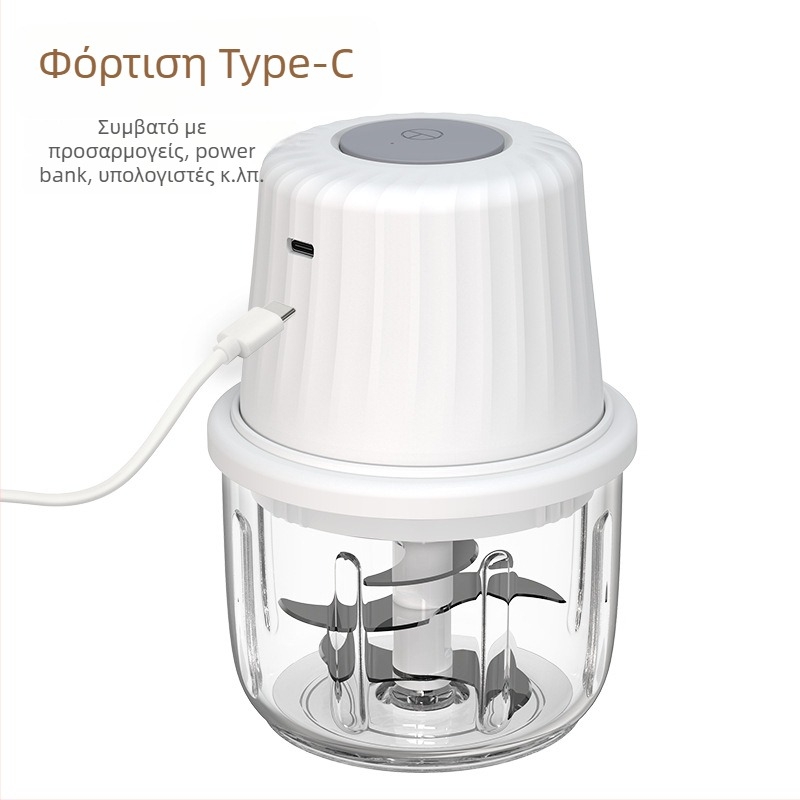 Ηλεκτρικός κόφτης σκόρδου και κουζινικός μπλέντερ, χωρητικότητας κάτω από 1 L, επαναφορτιζόμενος και φορητός, ≤36V, έως 10.000 rpm, γυάλινο κύπελλο